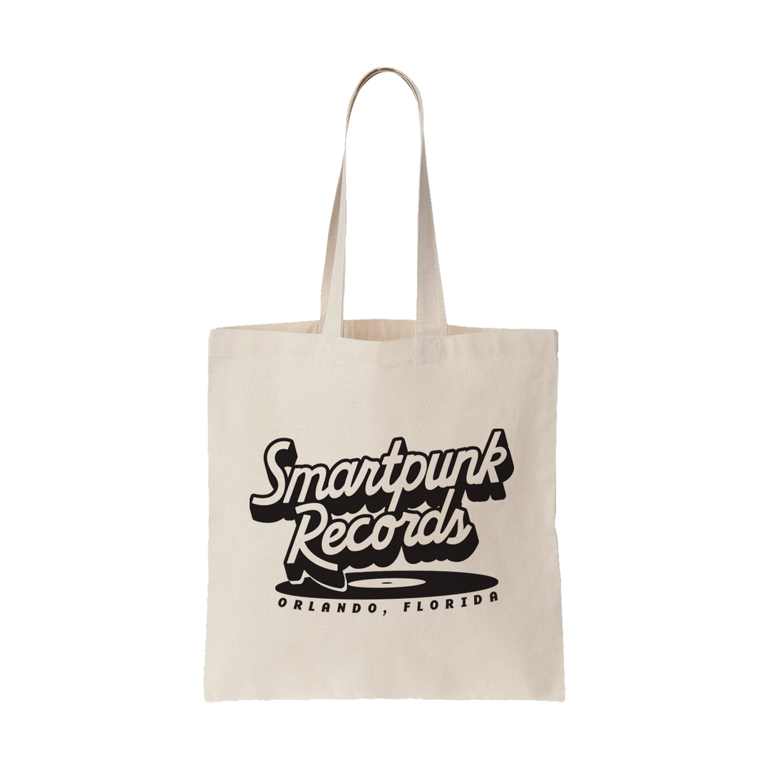 Natural colored canvas tote bag with the texts:"Smartpunk Records - Orlando, Florida"